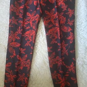 Carolina Herrera Black and Red Floral Pants
